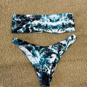 ZAFUL Bandeau Bikini Set Sea Print Padded Two Piece